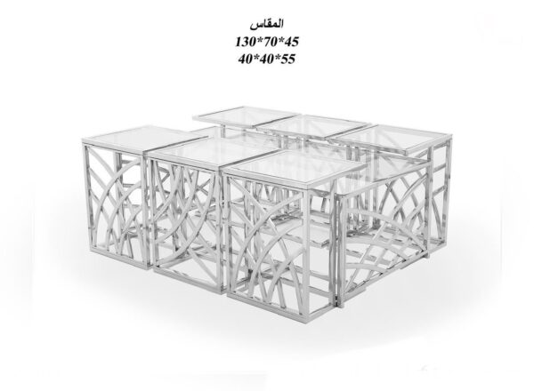 effbae9d-ac3d-4a6a-9500-49653d3bd2b9 طقم طاولات زجاج و استيل فضي ٧ قطع