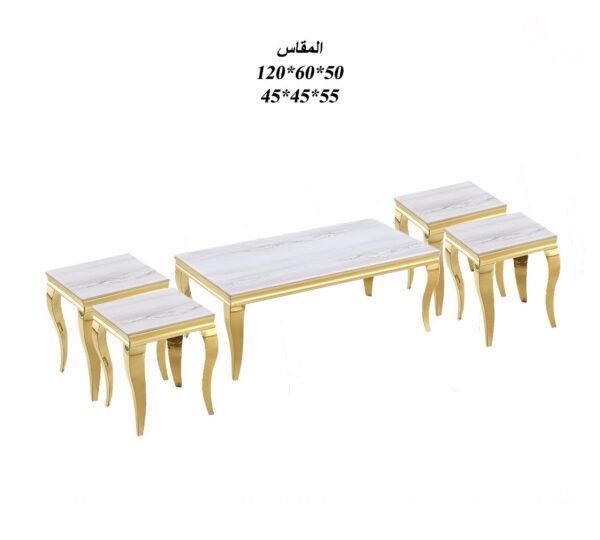 02cc4b32-5ea4-4994-a038-47379f7e4bd0 طقم طاولات رخام بأرجل استيل ذهبي ٥ قطع