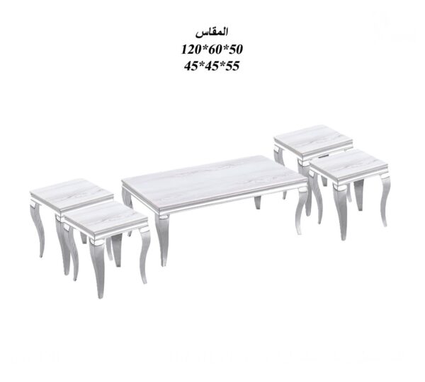 987e979f-7577-49c7-ab5d-4dcf44c7c9b8 طقم طاولات رخام بقواعد إستيل فضي ٥ قطع